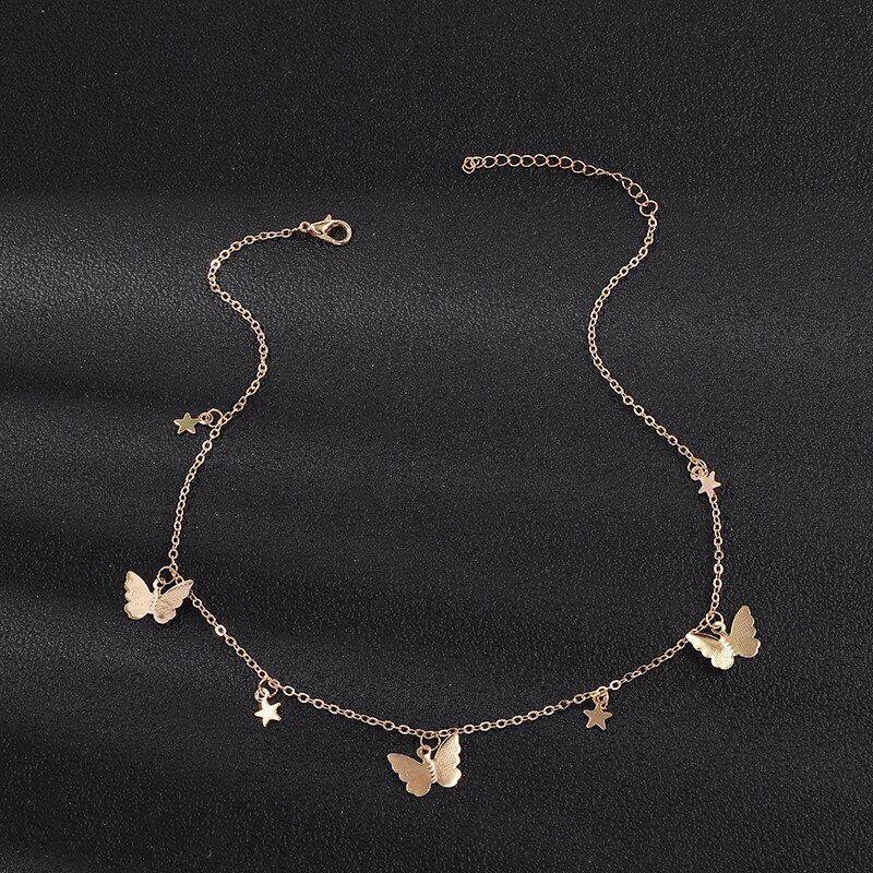 Star Butterfly Choker Necklace - Link Chain Collar - Women's Statement Jewelry - Gold/Silver Tone: XL006A
