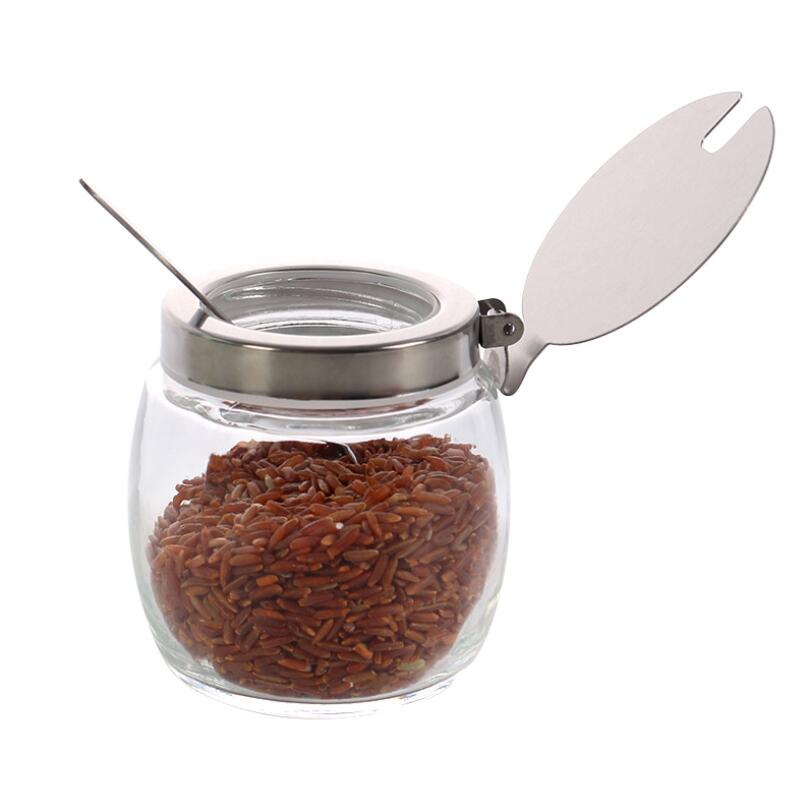 Kitchen Supplies Stainless Steel Seasoning Jar Glass Sauce Bottle Honey Jars Sugar Jar For Home Kitchen Storage Tank: 2