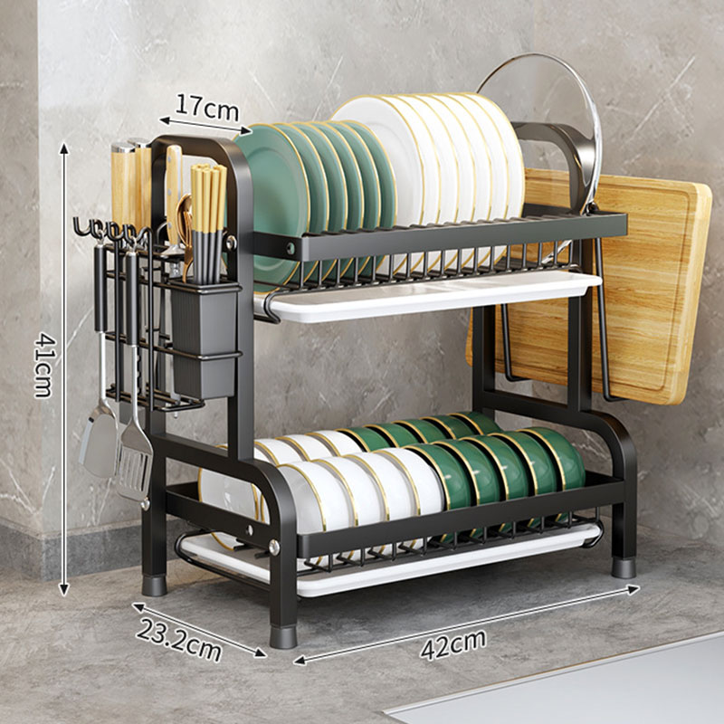 Stainless Steel 2-Tier Dish Drying Rack Large Rust-Proof Compact Kitchen Drainboard With Utensil Holder: PURPLE