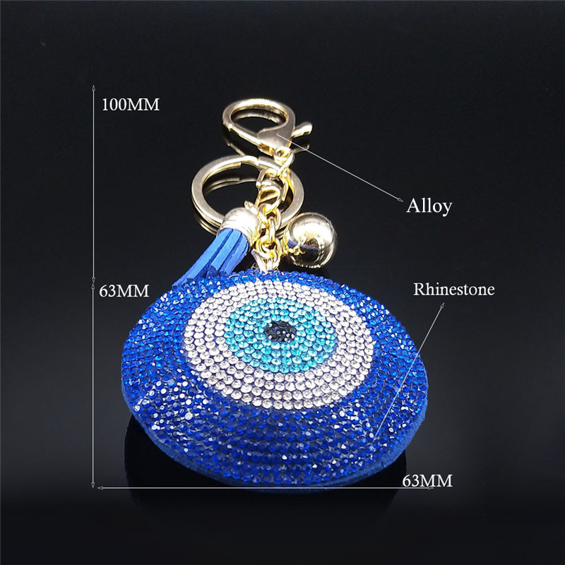 Llaveros de cristal con ojos de pavo, anillo para mujer, llavero de Color azul dorado, accesorios para bolso, joyería, llaveros para mujer