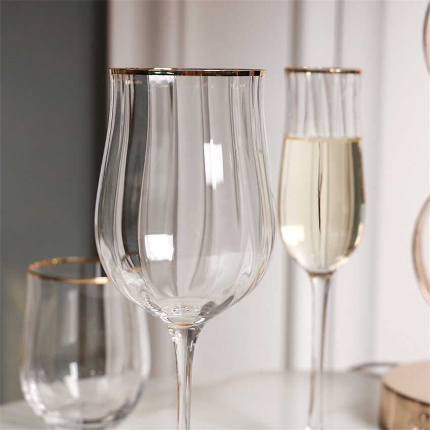 Europe verticale rayure cristal verre coupe coloré verres à vin fil d'or mariage gobelet coupe de Champagne accessoires de décoration