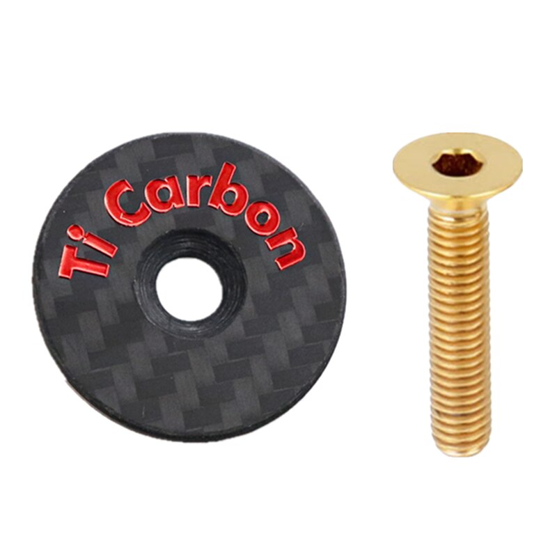 Carbon Bicycle Stem Top Cap with Screw For od2 31.8mm-28.6mm 1 1/8" Steerer Fork Tube Headset Cap Cover: Red Gold Ti