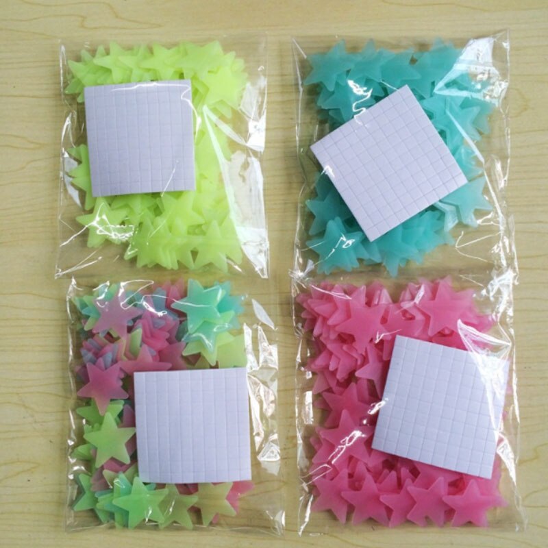 100Pcs 3D Stars In The Dark Glow Wall Stickers Children's Glow Fluorescent Wall Stickers Home Decoration Bedroom Ceil Decoration