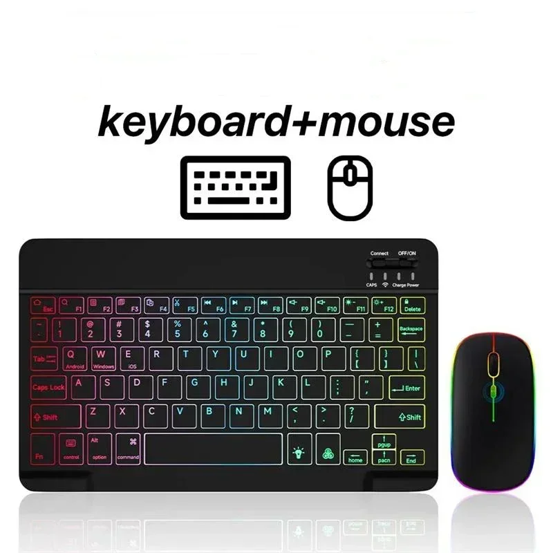 Toetsenbord voor tablet Android iOS Windows Draadloos muistoetsenbord Bluetooth-compatibel toetsenbord met regenboogverlichting voor iPad-telefoon: Black