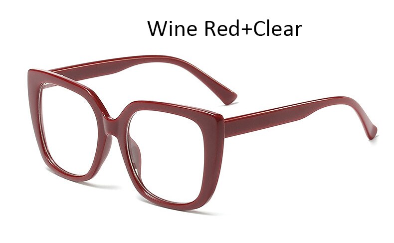 #39 sort firkantet brillestel dame stort brillestel oversized styles acetat: Vin rød klar