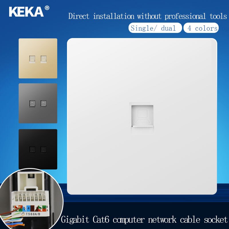 KEKA 86 Standard Computer Socket PC Panel CAT5 CAT6 Network Module RJ45 Cable Interface socket 2 Gang Internet Outlet