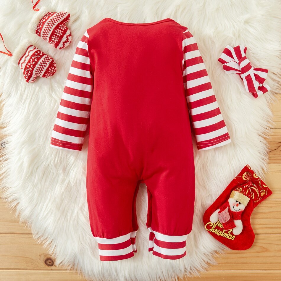PatPat 2020 Nuovo Arrivo 2-pezzo Del bambino Di Natale A Righe Tuta con impostato fascia Del bambino Della Ragazza e del Ragazzo Vestiti