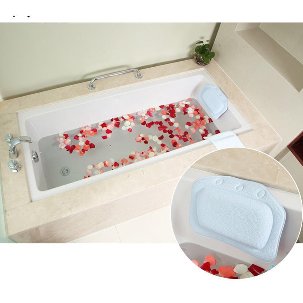 Cojín de baño SPA hogar bañera almohada PVC cuello bañera cojín de peluche para niño taza reposacabezas accesorios bañera succión baño J0D6