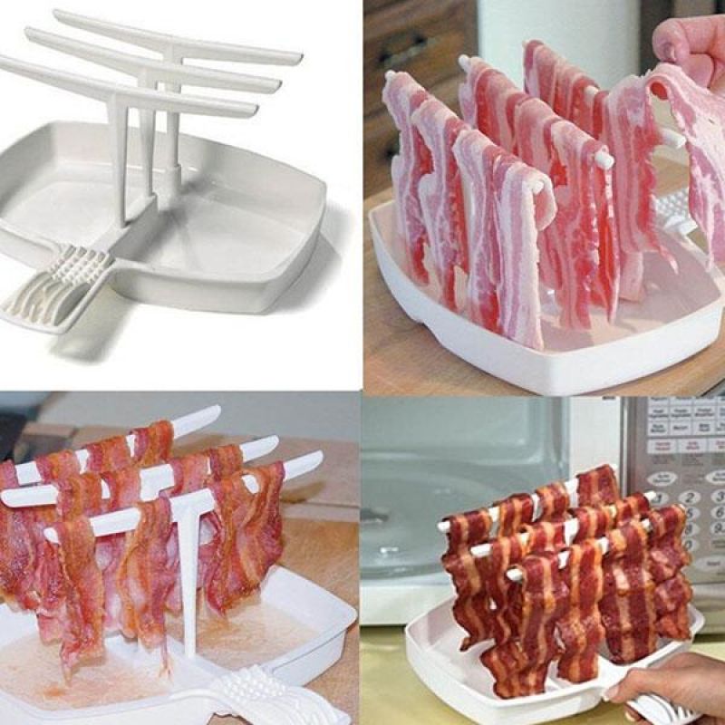 Plastic Standing Barbecue Grill Household Bacon Grill Meat Tray Rack High Temperature Resistance Microwave Bacon Cooker Shelf
