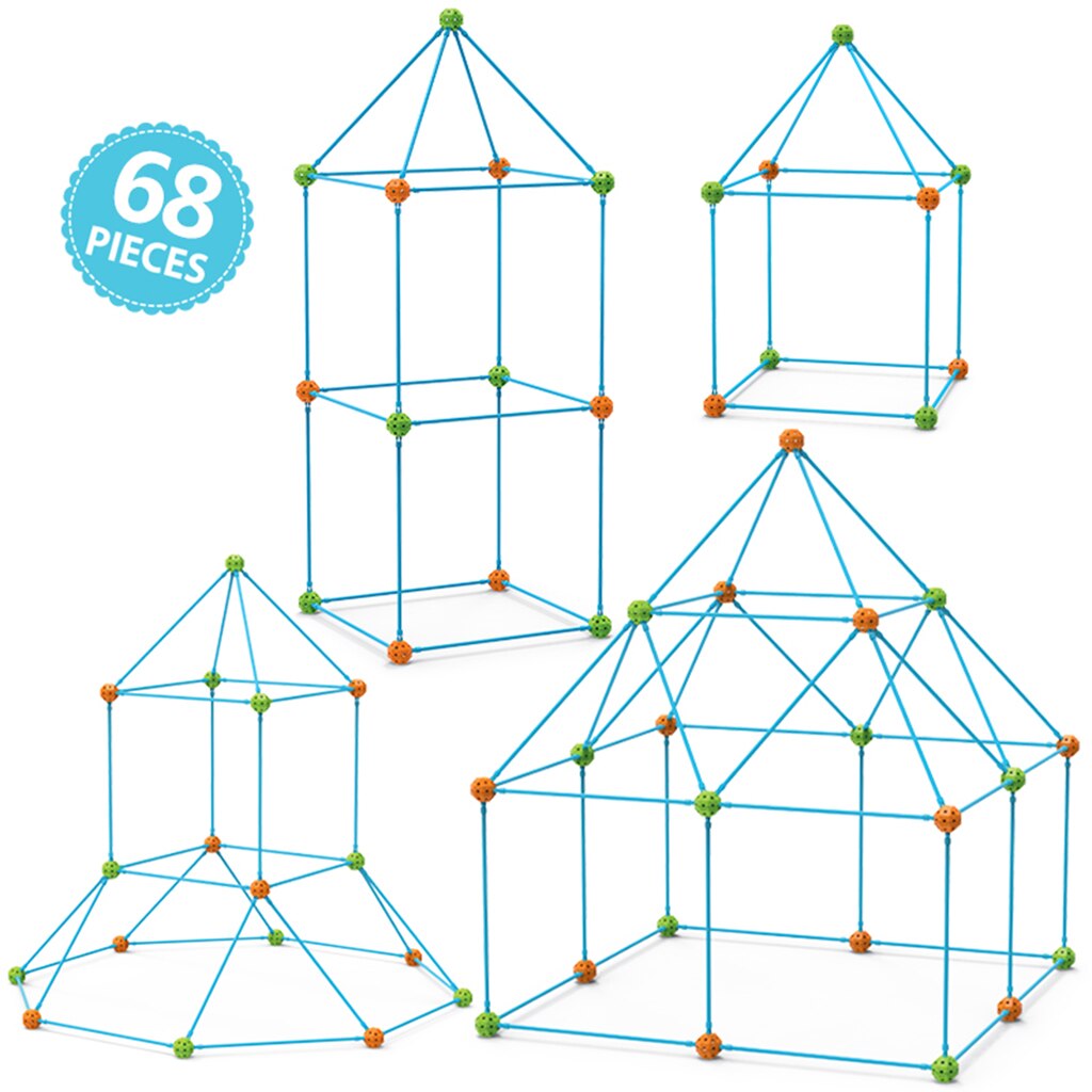 Kit De Construcción De Fuertes Para Niños – 132 Piezas (88 Varillas + 44 Bolas) – Crea Casas, Castillos Y Tiendas – Juego Educativo En Azul
