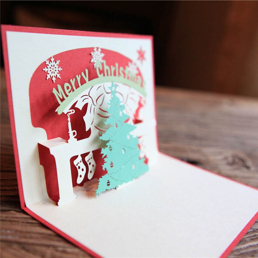 Carte de vœux de bonne année 3d pop-up arbre de noël fait main