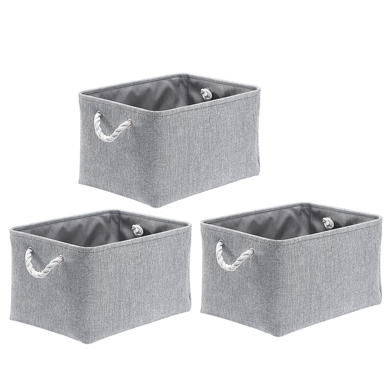 Fabric Storage Box, Foldable Linen Large Storage Baskets for Nursery, Closet and Wardrobe, Set of 3, Gray: Default Title
