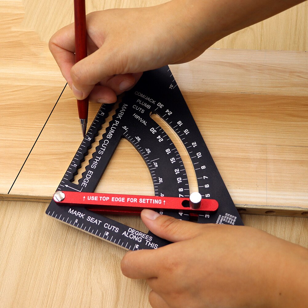 Aluminum Alloy 2-in-1 Folding Triangle Squares Ruler Positioning Angle Marking Measuring Gauges Metric Angle Protractor