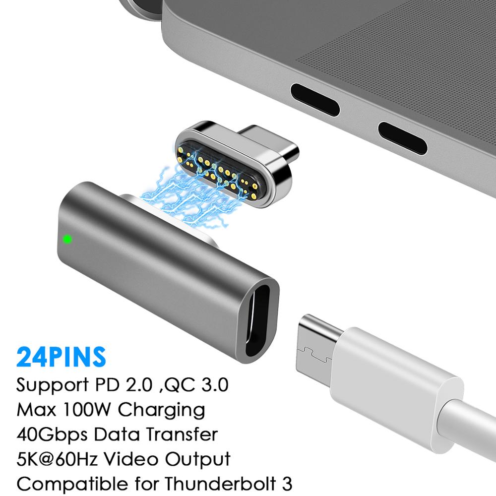 USB di tipo C Adattatore Magnetica 24PINS 40Gbps data, 100W e 20V/5A Carica 5K @ 60Hz Per Thunderbolt 3 Per Il TIPO USB-C Devic Libera la nave