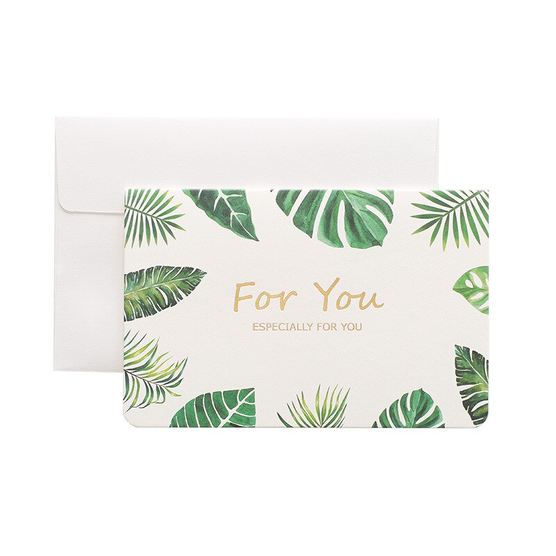 3pc Gilding White Cardboard Greeting Card Folded Paper Envelope Green Plant Notebook Diary Student School Office Stationery