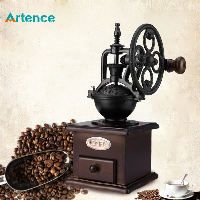 Reuzenrad Vintage Handkoffiemolen Met Keramische Beweging Retro Houten Koffiemolen Voor Thuis Decoratie Machine