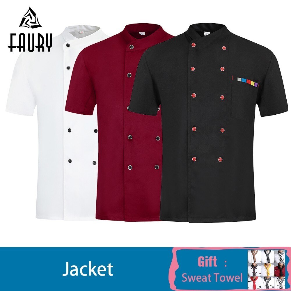 Chef Jacket Waiter Uniform Summer Kitchen Hotel Canteen Dessert Coffee Bakery Barbershop Work Clothes Free Scarf