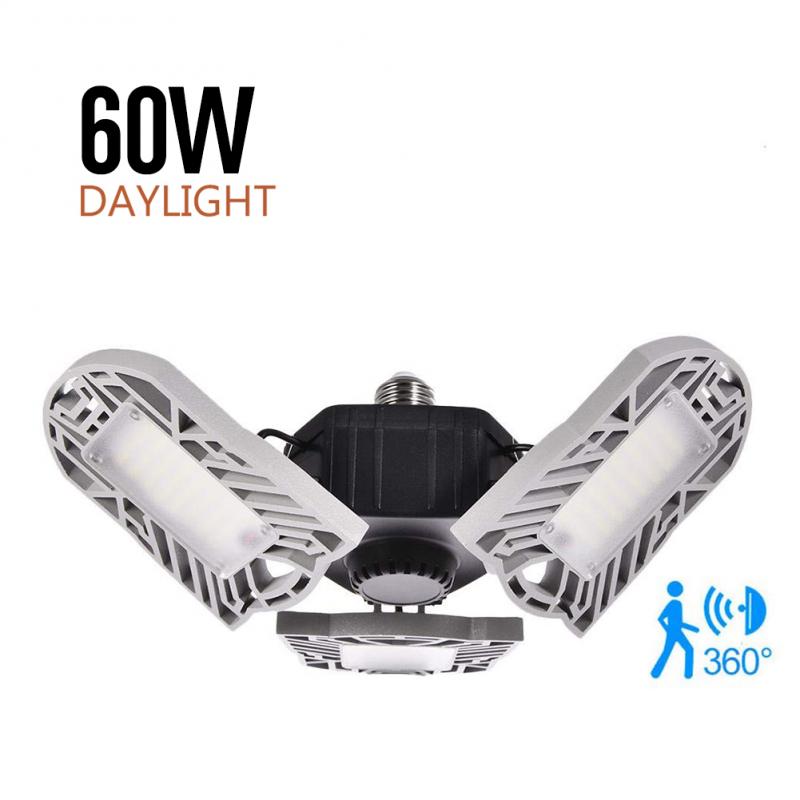E26 80W Motion Activated Ceiling Light 8000LM AC85-265V LED Deformable Garage Light Lamps High Bay Light For Warehouses Workshop: Silver 6000K