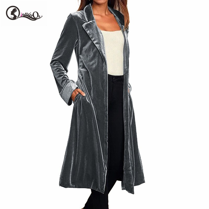 Spring Coat Cardigans Women Trench Long Coat Female Sashes Outwear Velvet Long Cardigan Trench: H / M