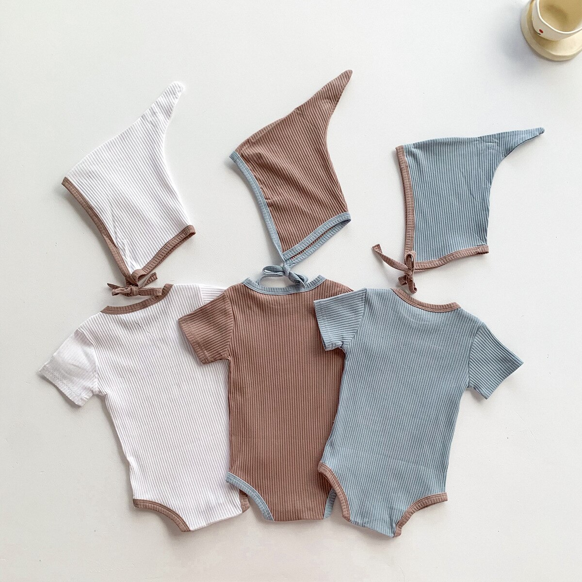 Baby Basic Zomer Romper Pasgeboren Kleding Effen Geribbelde Bodysuit Met Hoed Set Baby Baby Jongen Meisje Casual Outfit Katoenen Pyjama