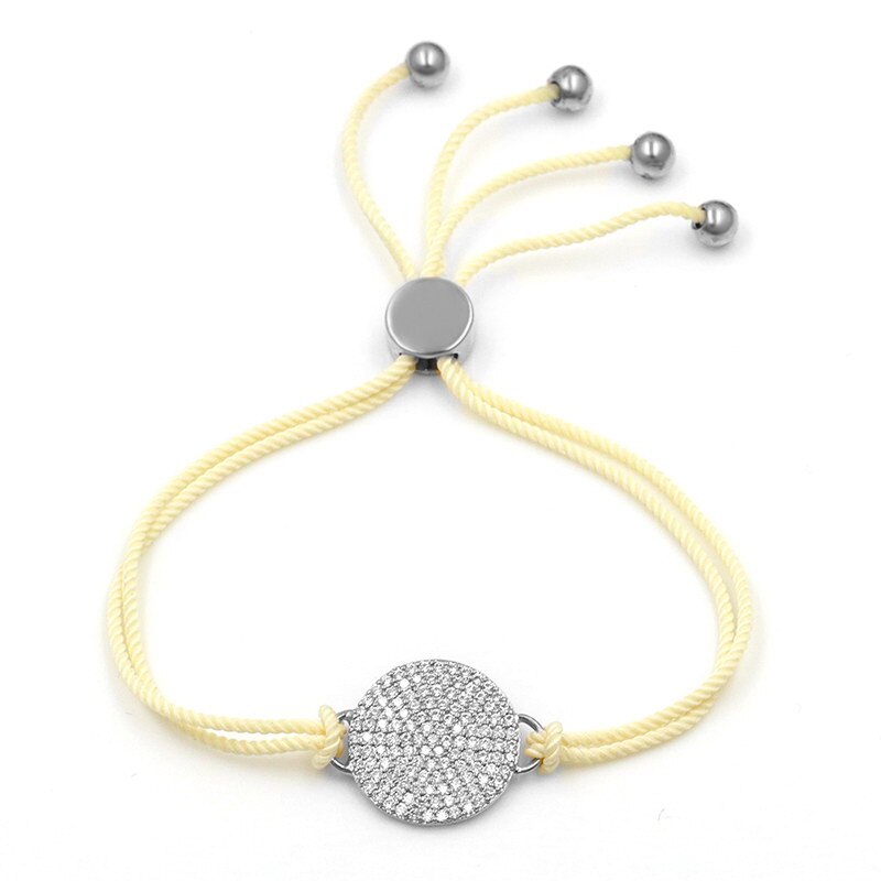 WEIMANJINGDIAN Rope Chain Cubic Zirconia Pave Round Bracelets with Adjustable Slide Lock for Men or Women in Various Colors: cream and silver