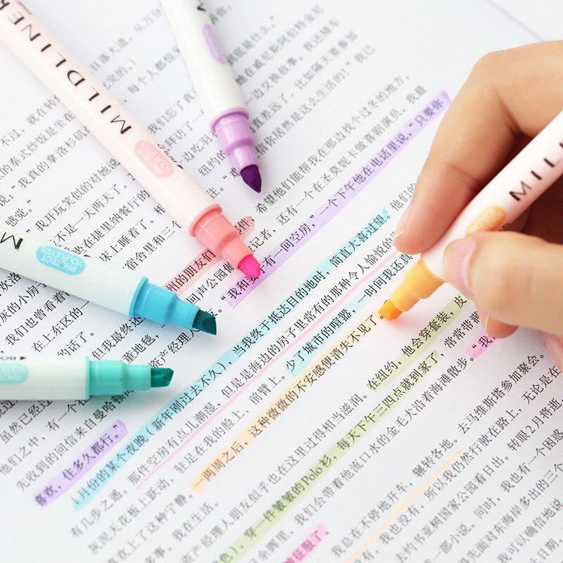 Huiqin 12 kpl/setti söpö kaksipäinen fluoresoiva kynä mildliner korostuskynät värimerkki kynä koulutarvikkeet kawaii