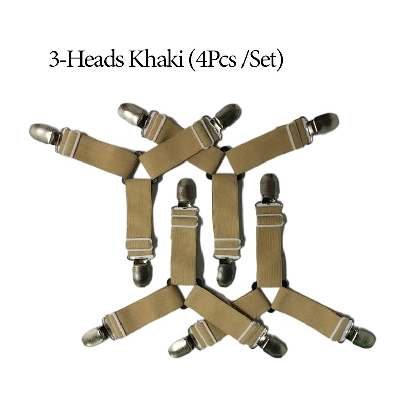 12 grampos de folha de cama elástica prendedor de cinto cinta antiderrapante colchão clip fixadores capa cobertores prendedores organizar gadget: 3 Heads-Khaki