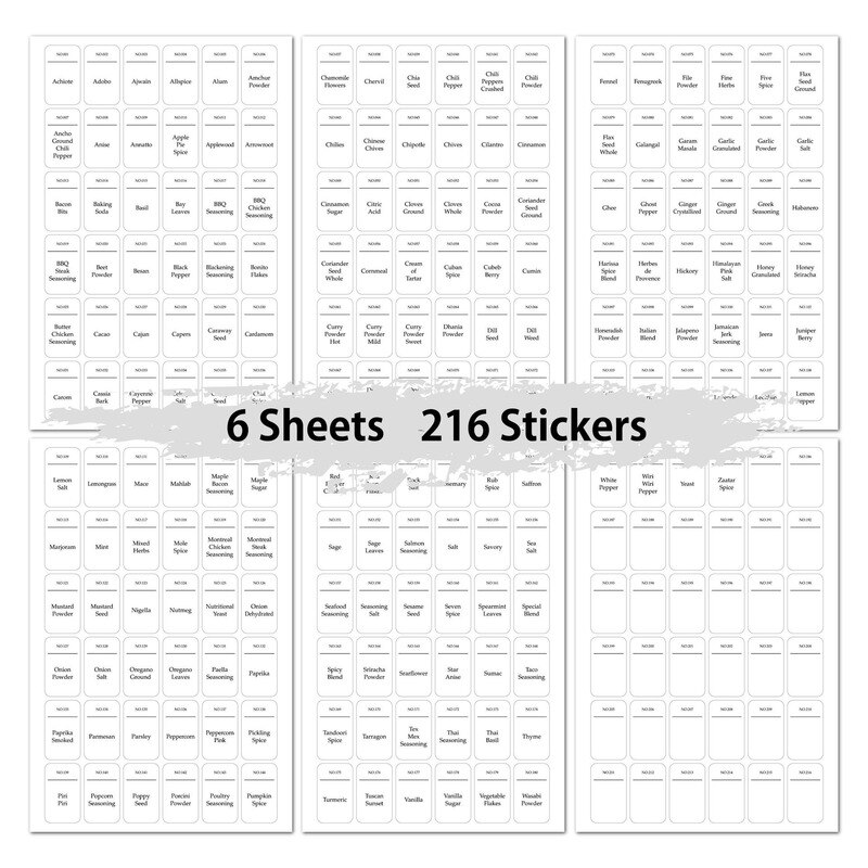 216Pcs Spice Jar Labels White Sticker Water And Oil Proof Self Adhesive Labels Kitchen Storage Bottles Jars Stickers