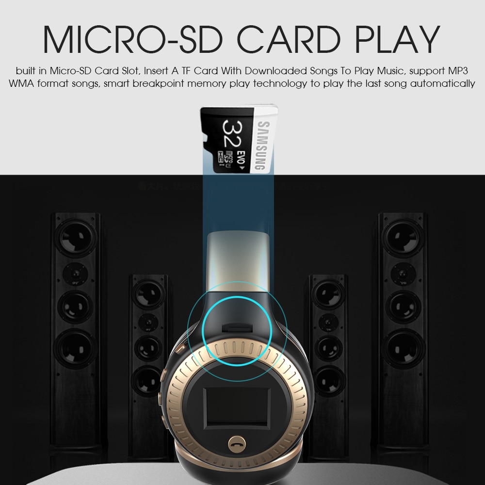 ZEALOT-auriculares inalámbricos B19 con Bluetooth, dispositivo de audio estéreo de graves, compatible con microSD, tarjeta AUX, micrófono de Radio