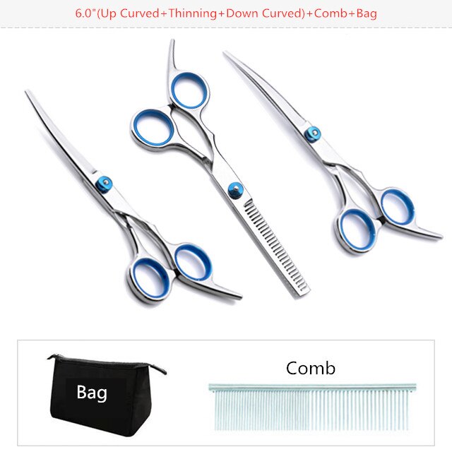 6 Inch Hund Pflege Schere Set Pet Haar Trimmen Werkzeug Edelstahl Gekrümmte Schere Katze Hund Haar Schneiden Schere: 3Pcs-03