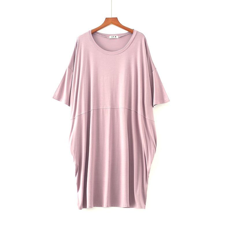 Solid Vrouwen Nachtkleding Zomer Oversize Thuis Jurk Korte Mouw Nachtjapon Lounge Losse O-hals Modal Katoen Slaap Shirt: Light Purple