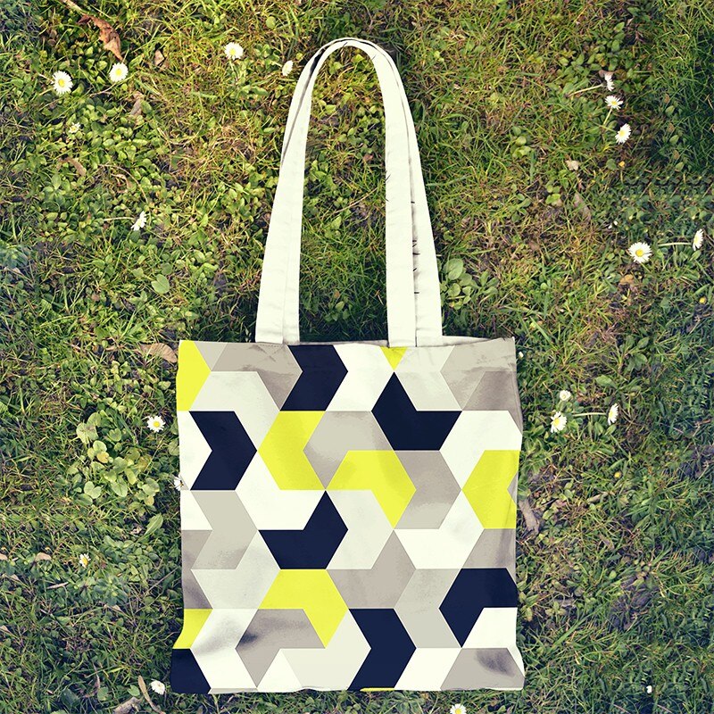 Bolso de mano informal con estampado de cuadros coloridos para mujer, bolsa de compra reutilizable, de lona, para uso diario y playa