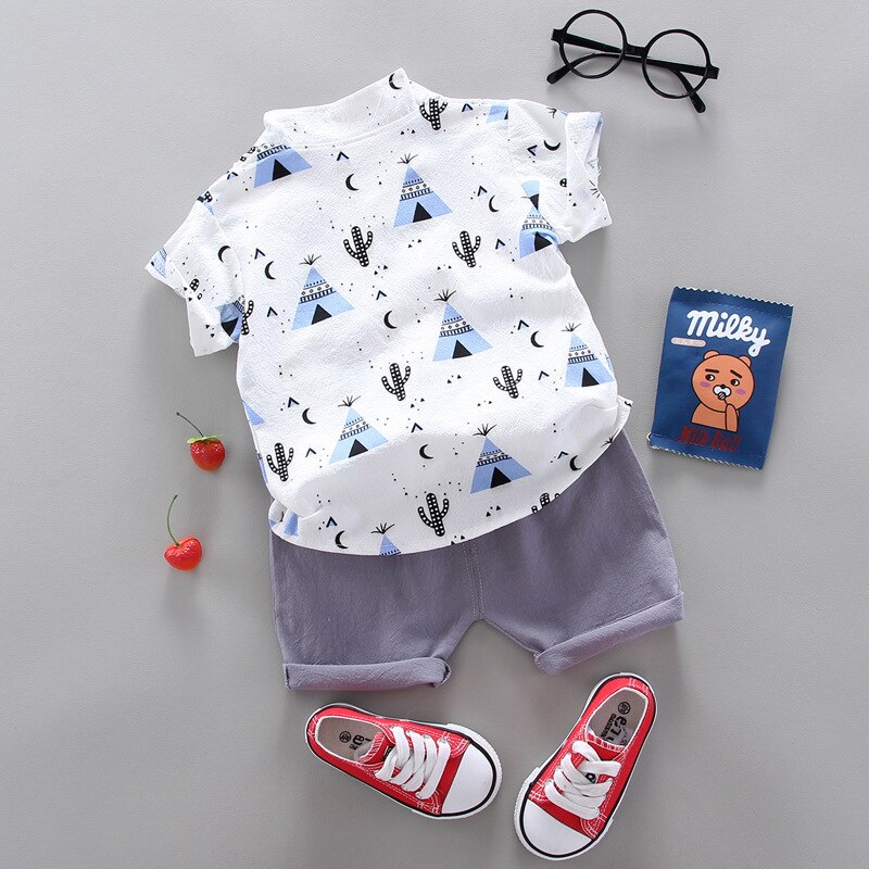 Costume d'été pour bébés garçons, chemise imprimée, short, vêtements en coton,