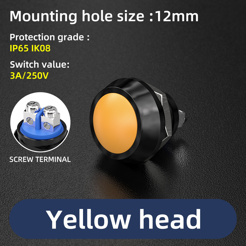 12 mm 1/2 Zoll Montageloch, IP65, bunt, gewölbter Mini-Schraubklemmen/Stiftklemme, wasserdichter Momentan-Drucktastenschalter: Gold