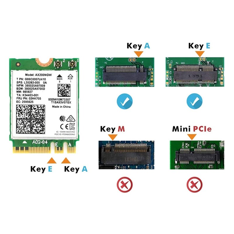 Dual Band Wireless AX200NGW M.2 Wifi Card Adapter for In-tel AX200