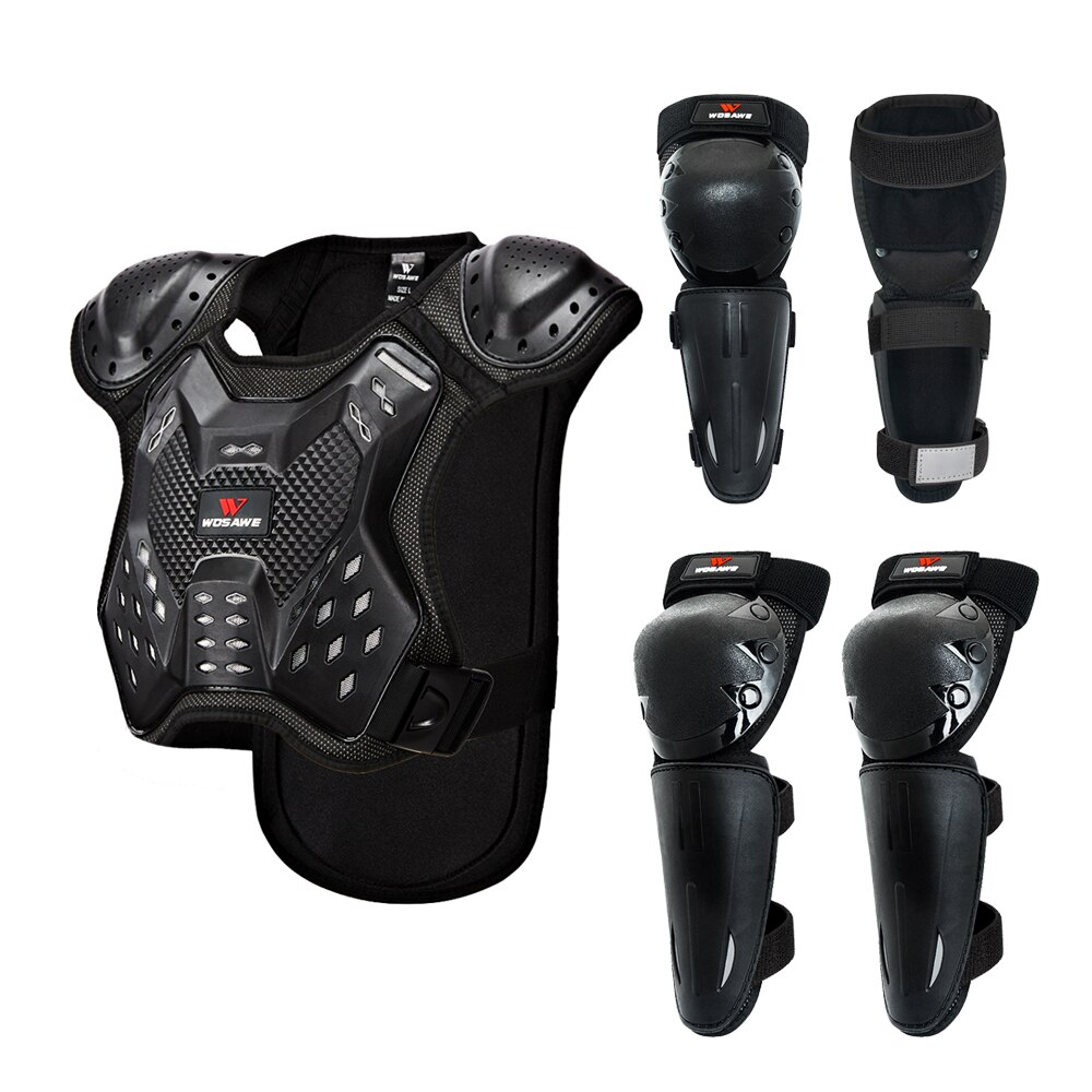 WOSAWE Child Kids Bike Skiing Sport Chest Back Spine Support Motocross Body Armor Knee Elbow Guard Motorcycle Vest Suits