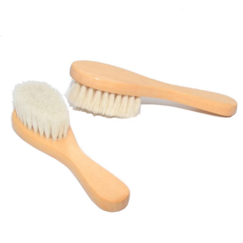 2 Pcs/set Baby Care Natural Wool Wooden Brush Comb Kids Hairbrush Newborn Infant Comb Head Massager P31B