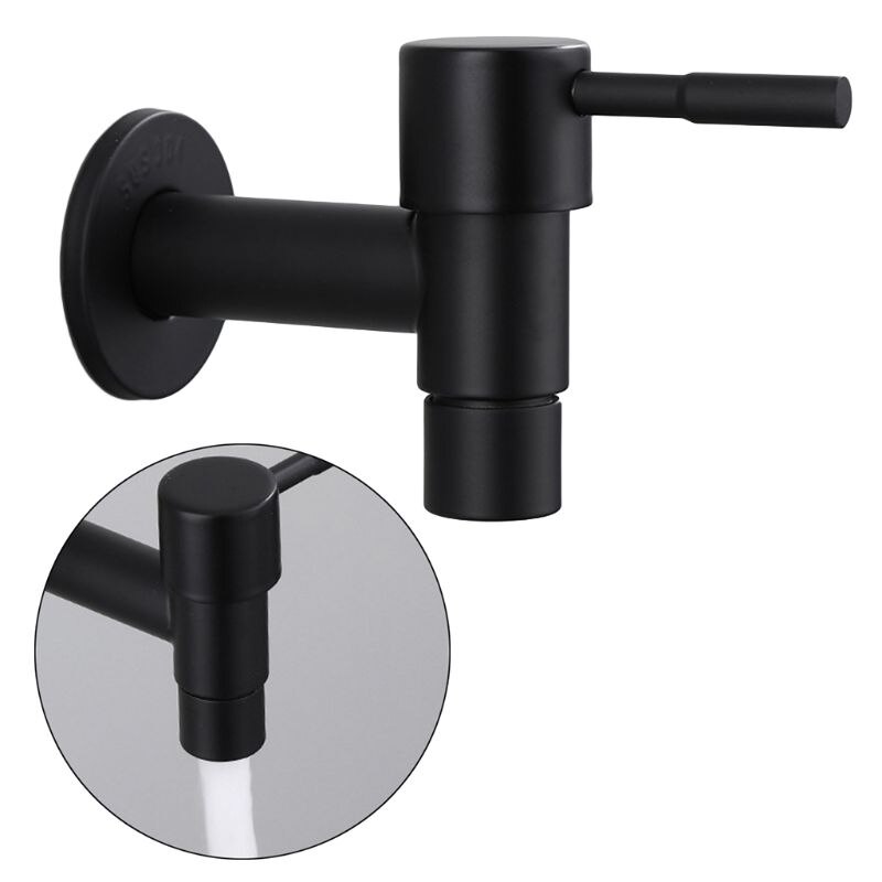 Rvs Kraan Black Wall Mounted Wasmachine Kraan Bad Wc Mop Zwembad Water Kranen Voor Outdoor Tuin Badkamer
