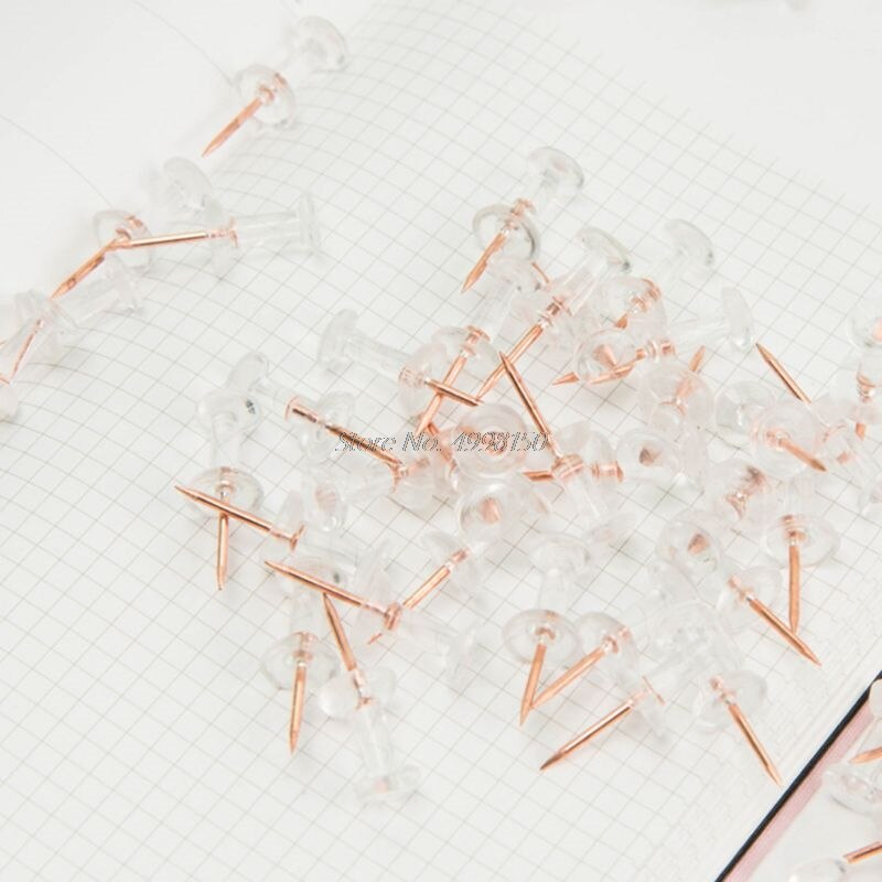 100pcs Transparent Rose Gold Push Pins Thumb Thumbtack Board Pins Drawing Photo Wall Studs Office School Supplies