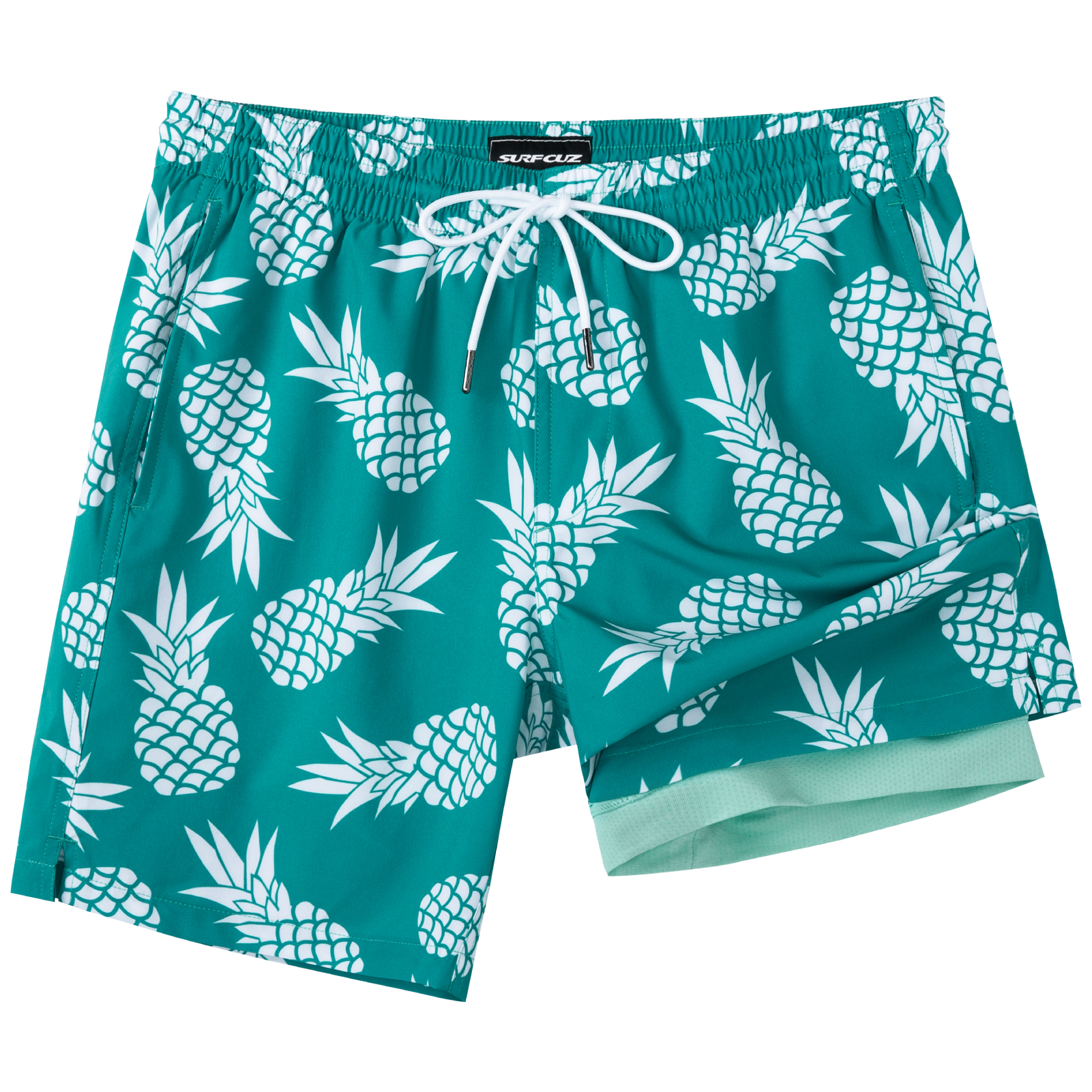 SURF CUZ Mens Swim Trunks with Compression Liner Quick Dry Swim Shorts 7" Swimming Trunks Stretch Bathing Suit Boardshorts