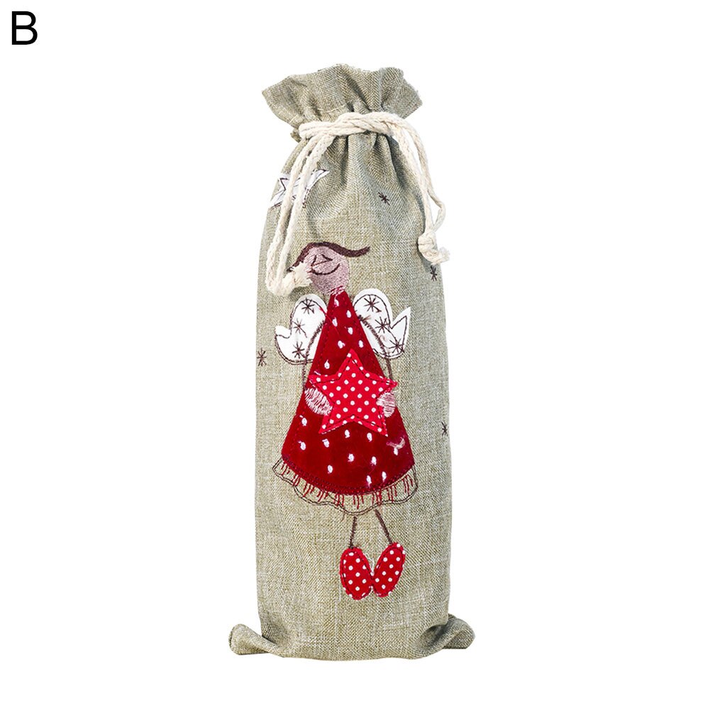 Xmas Santa Angel Drawstring Wine Bottle Cover Champagne Bag Party Decor: B