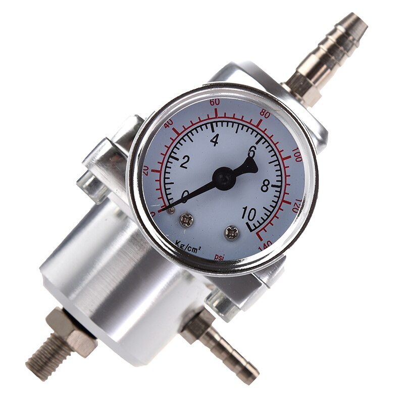 Universal Car Adjustable Fuel Pressure Regulator with Gauge Silver