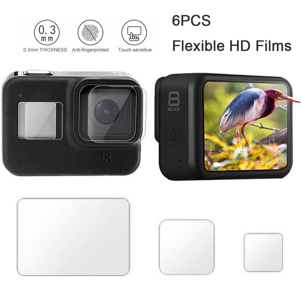 Ultradunne Hd Screen Anti-kras Beschermende Film Accessoires Voor Go Pro Hero 8 Black Lcd + Front Screen Protector + Lens