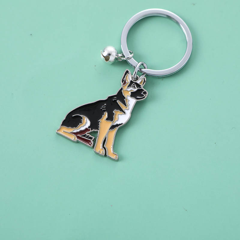Pet German shepherd dog Keychain Dog Pendant Animal Bell Enamel Keyring Women Bag Jewelry Girls: black