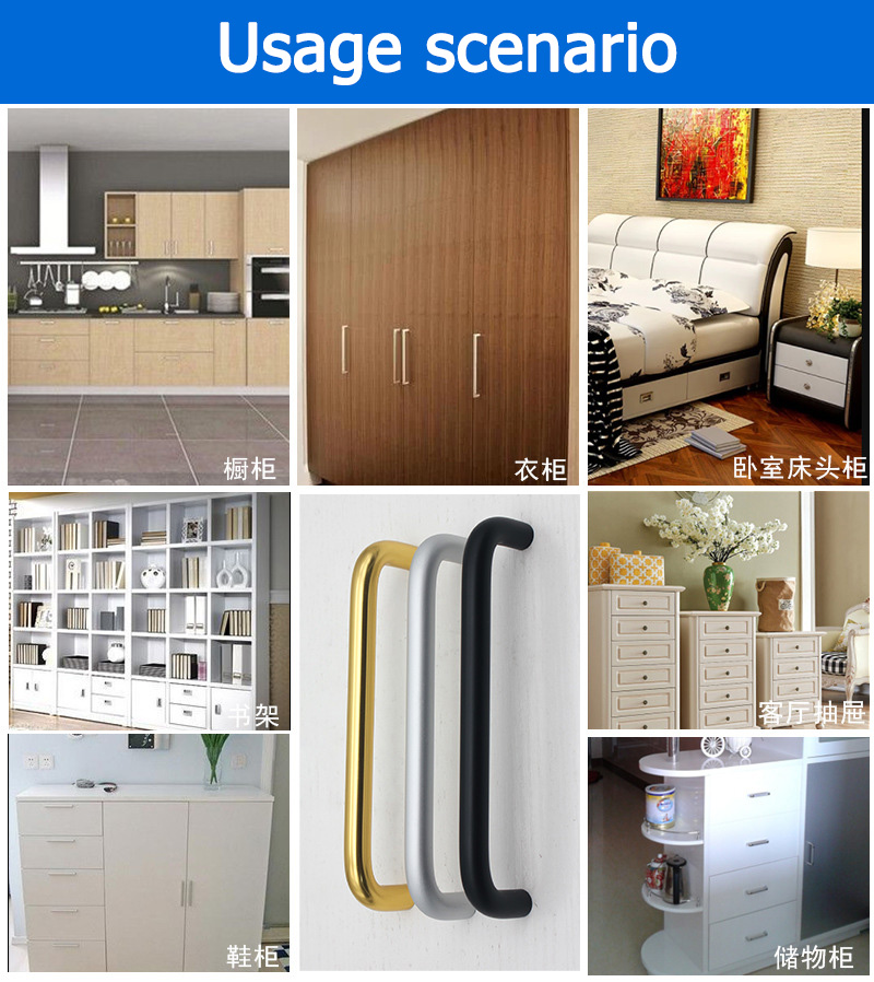 2pcs Length 64 96 128 160 192 256mm 303-Type Cabinet Handles Kitchen Door Handle Drawer Knob Aluminum Alloy Wardrobe Door Handle