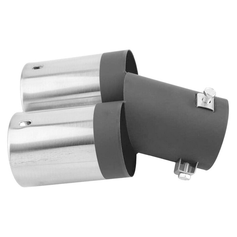 Universal Dual-Tube Car Tail Pipe, Two Black and White Car Tailpipes, Stainless Steel Exhaust Pipe