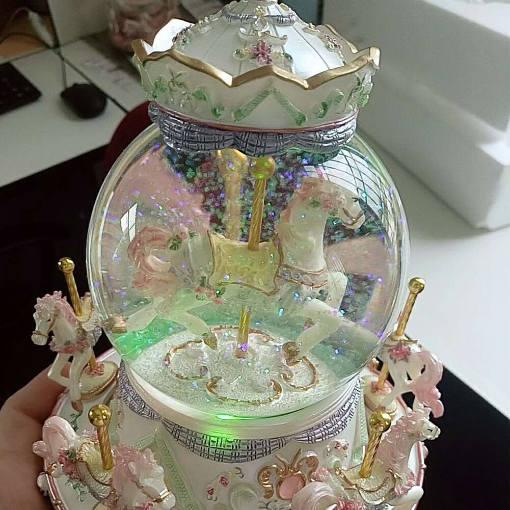 Rotate Music Box, Luxury Carousel Glass Ball Doll Miniature Dollhouse Toy with Castle in the Sky Tune Perfect for Birthday