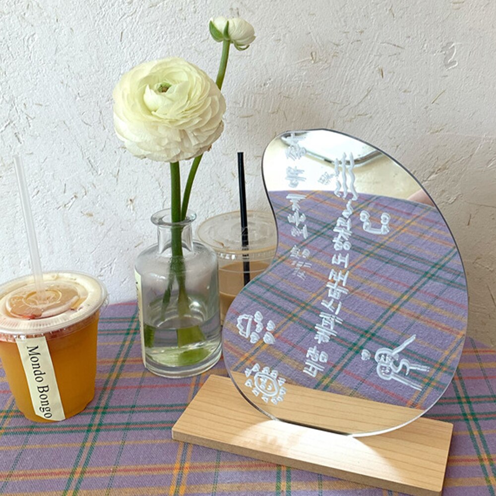 Espejo de maquillaje Irregular acrílico en forma de estrella, Base de madera, utensilios de espejos para mesa, baño y viaje