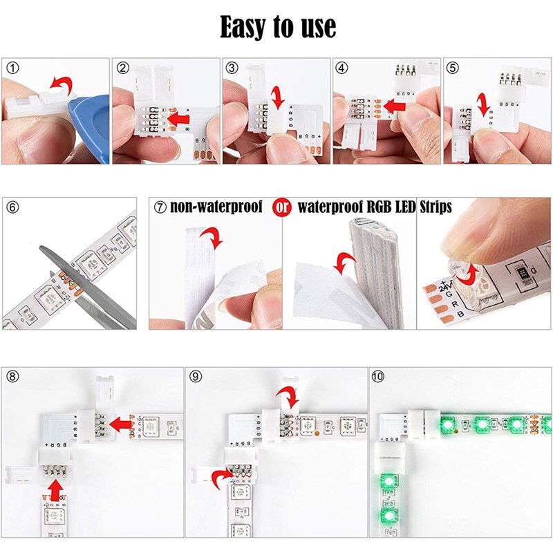 L Vorm 4-Pin Led Connectors 10Pack 10Mm Breed Rechts Solderless Connector Voor 3528/5050 Smd Rgb Led licht Strips