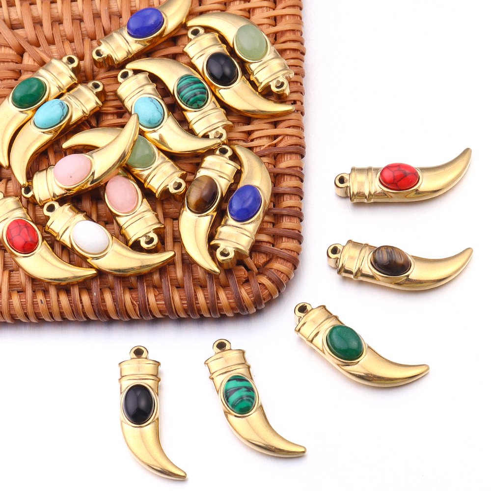 2 stk/parti rustfritt stål naturstein pepper øredobber anheng til diy halskjede smykker laging forsyninger blanding